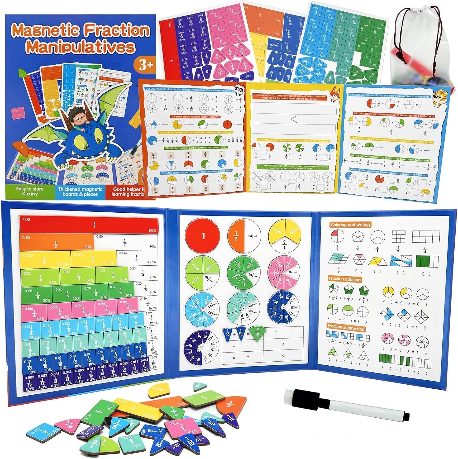 Magnetic Fraction Tiles & Circles Set with Dry Erase Board – Montessori Math …