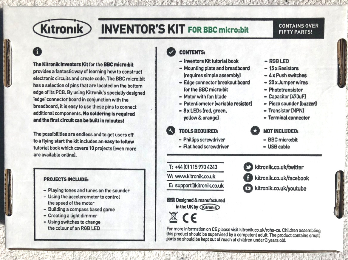 Kitronik INVENTOR’s KIT For BBC Micro:bit K5603, Over 50 Parts, US Seller