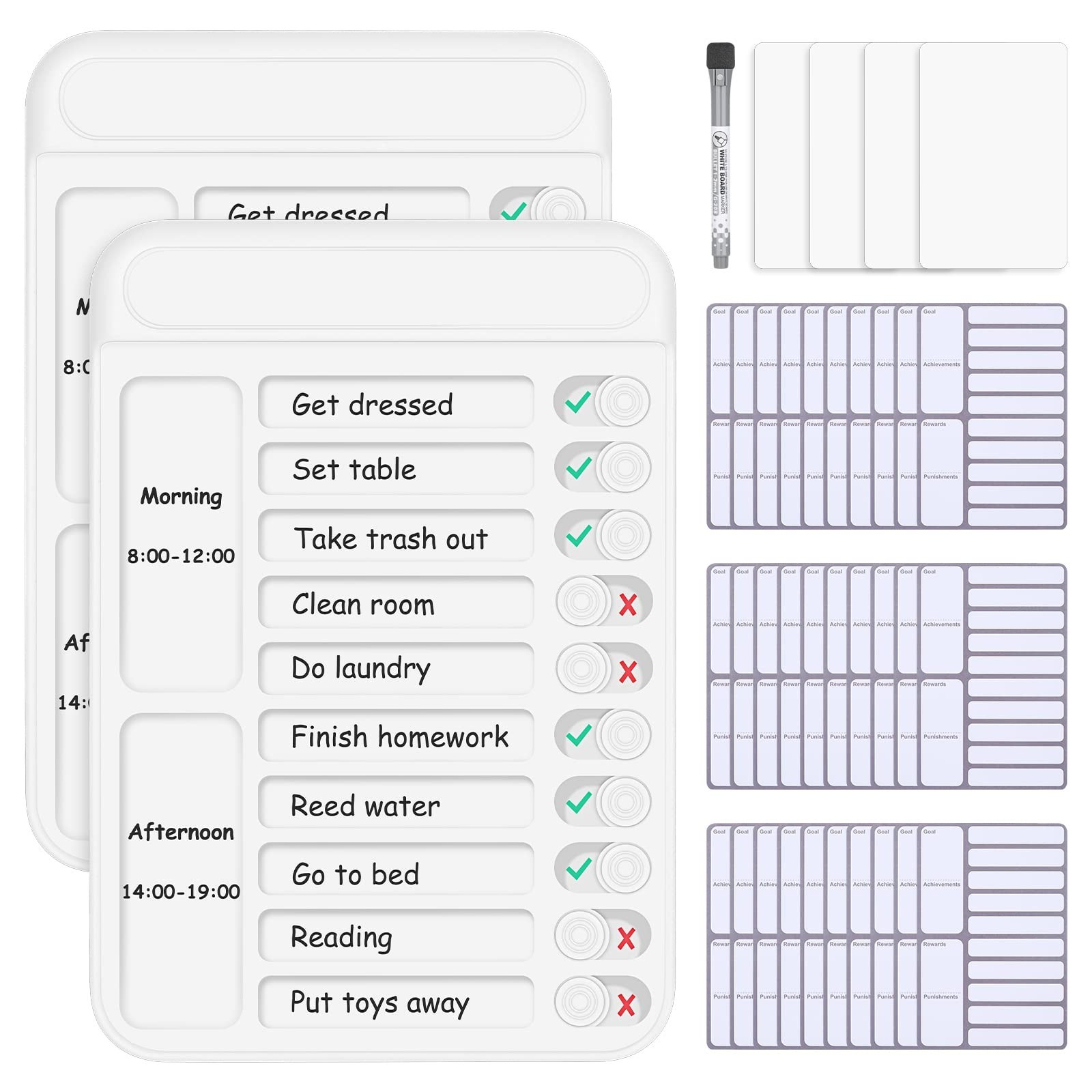 2Pcs Kids Chore Chart Checklist Board with 30 Blank Checklists & 4 Cardstock – H