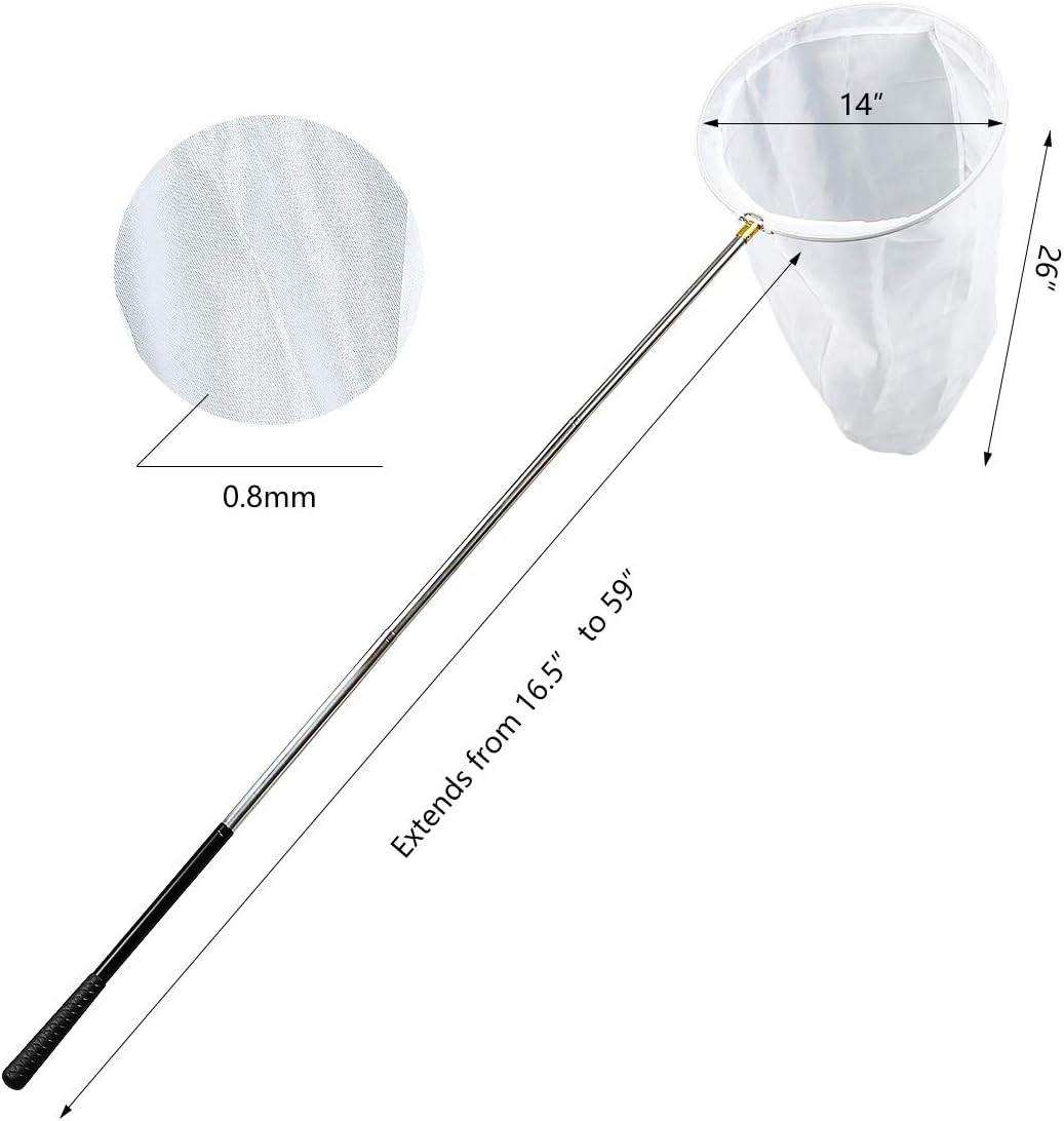 Professional Insect and Butterfly Net with 14″ Ring, 26″ Net Depth, 59″ Telescop