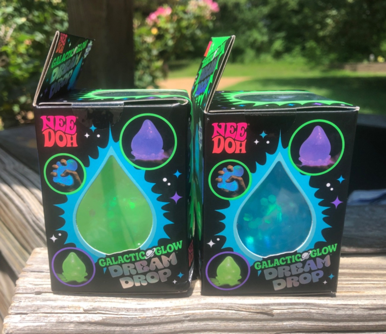 •AUTHENTIC• Two Galactic Glow Dream Drop NeeDoh’s By Shylling Green & Blue