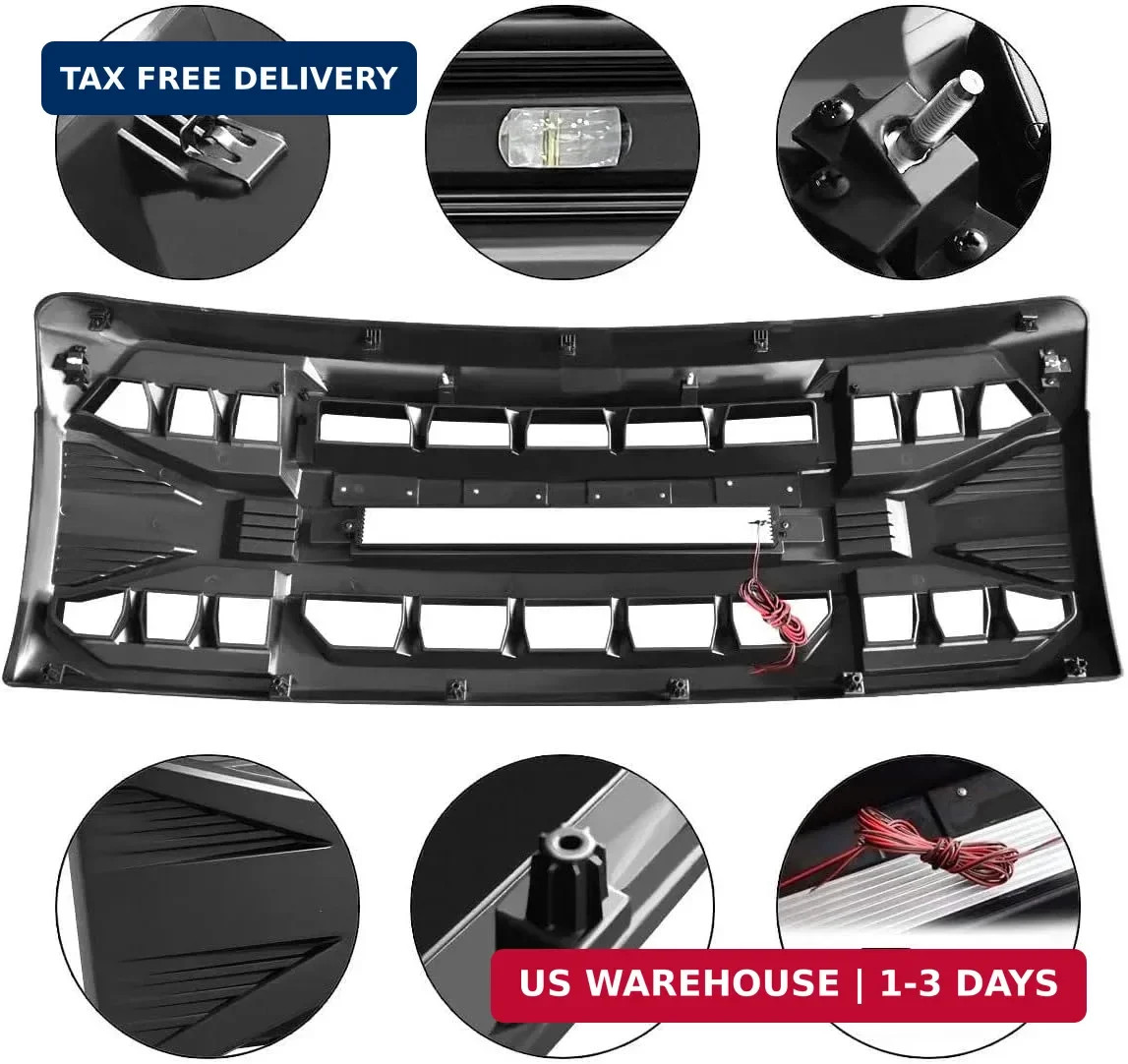Front Grill Replacement for Ford F150 2009-2014 Matte Black Bumper Grille w/LED