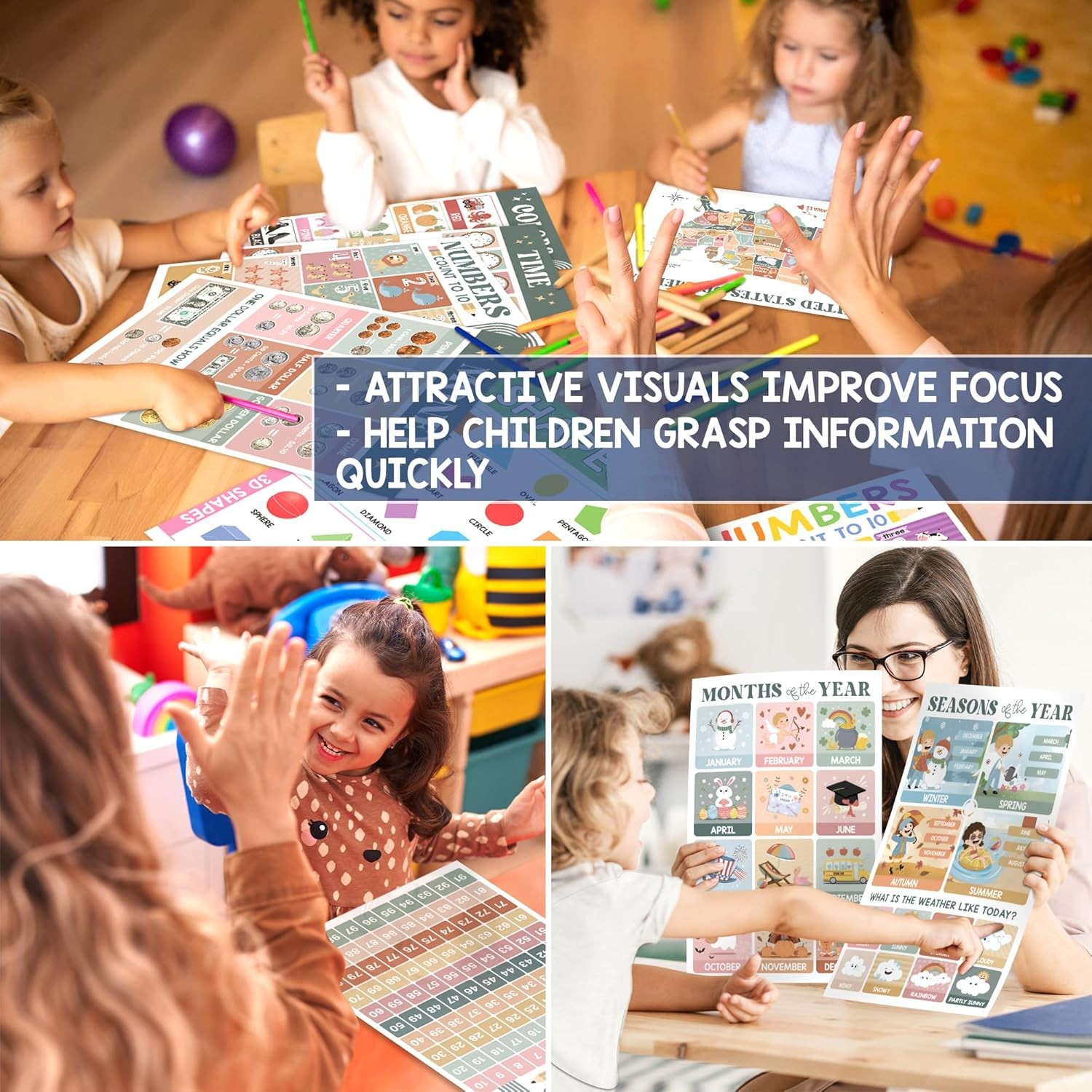 BEAWART 18 Modern Boho Educational Posters for Preschoolers – Laminated Pre-K an
