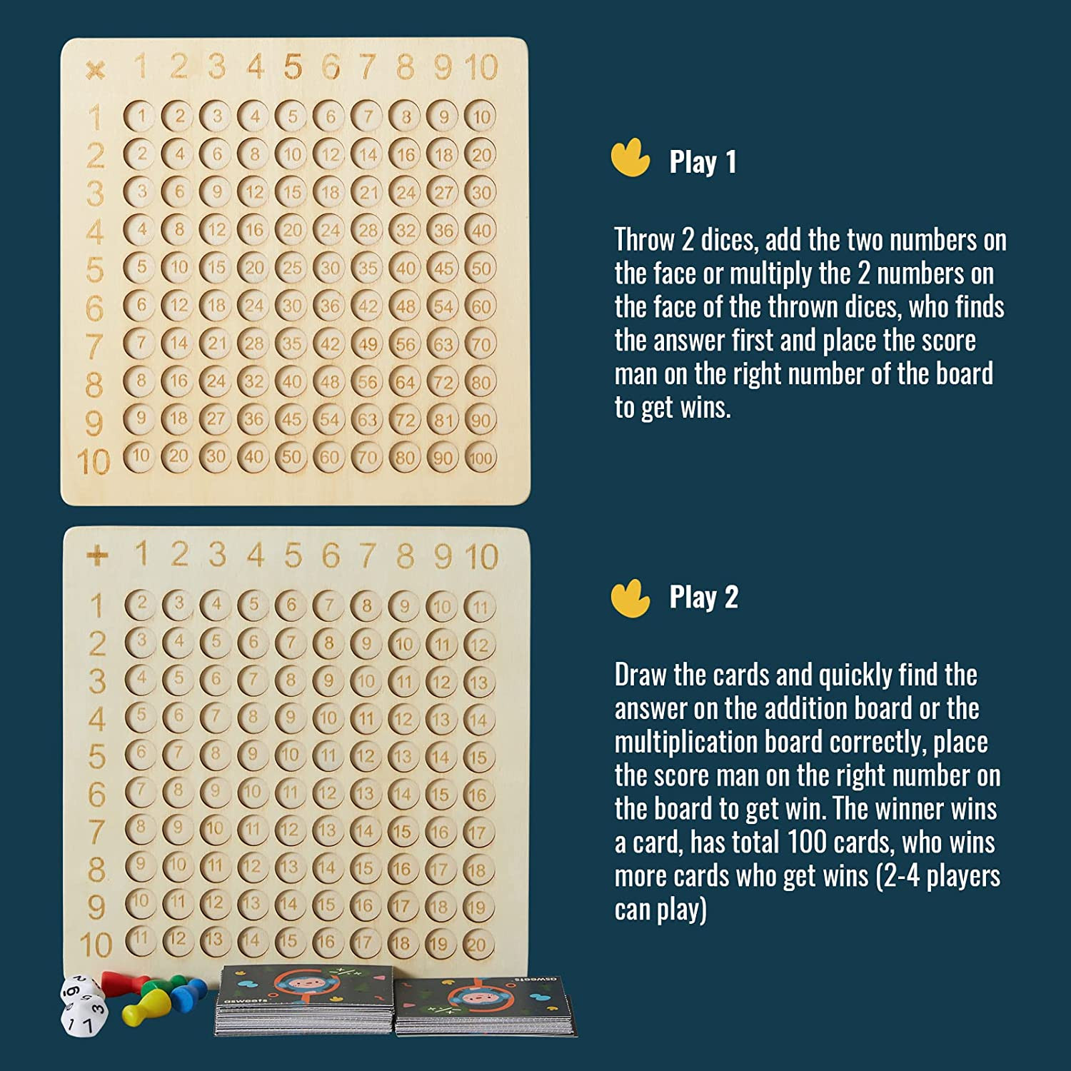 Wooden Montessori Multiplication Addition Board Game Toy Educational Math Table