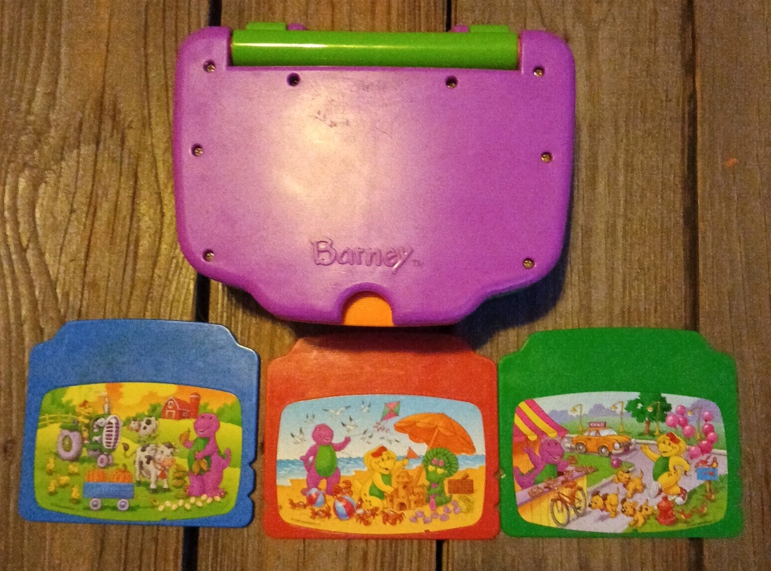Vintage Barney Purple Dinosaur Interactive Laptop Mattel W/5 cartridges works