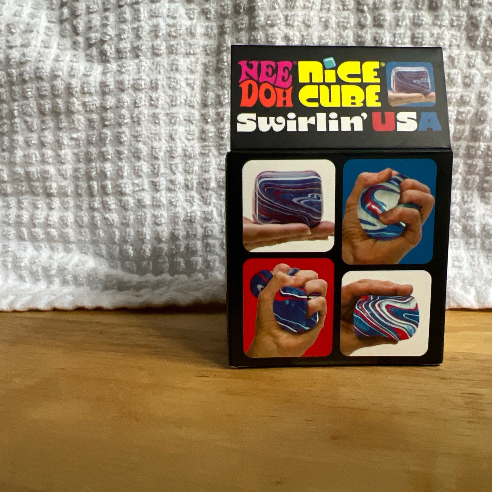 Nee Doh Nice Cube Swirlin’ USA Squish Sensory Squeeze Toy Red White Blue