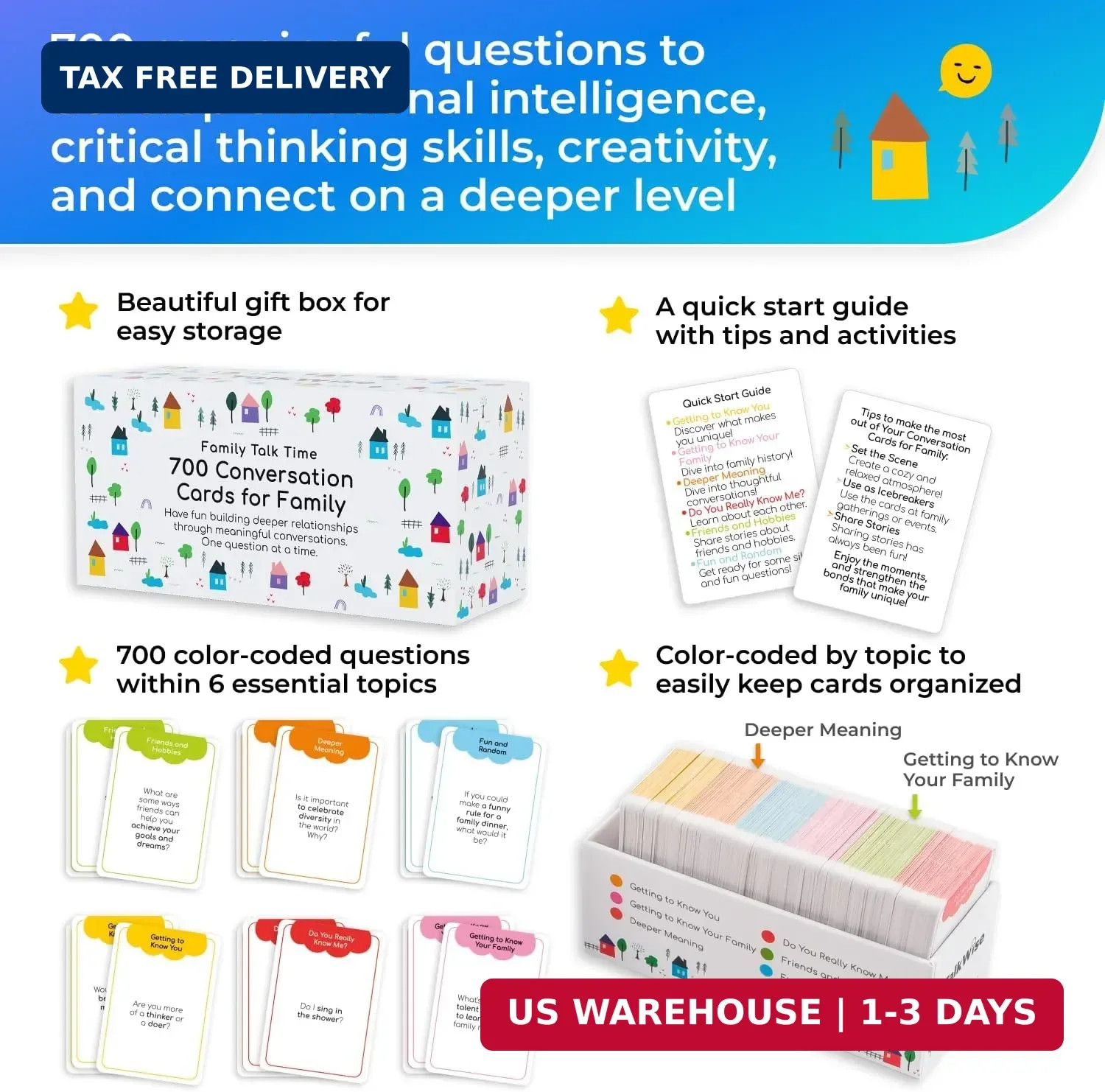 700 Family Conversation Cards, Fun Conversation Starters for Families, Play Dinn