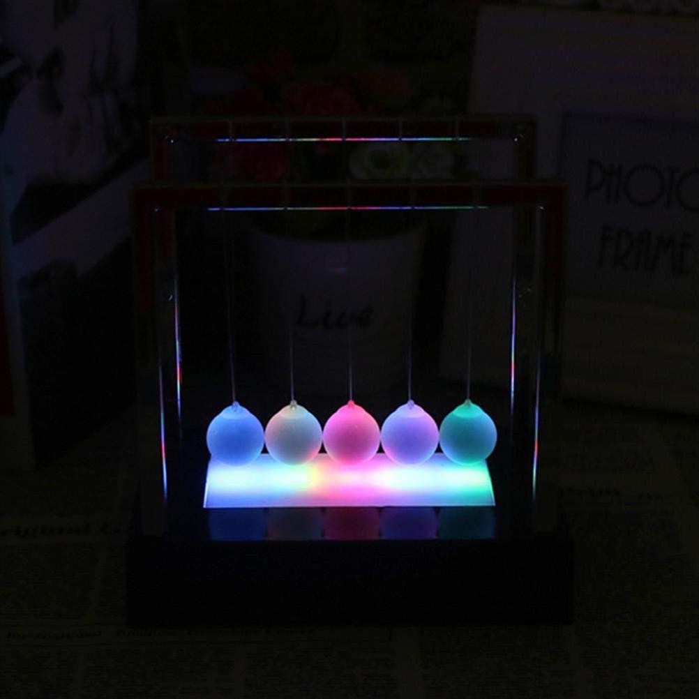 Newtons Cradle Fun Balance Balls Physics Science Desk Toy LED Light Home Decor