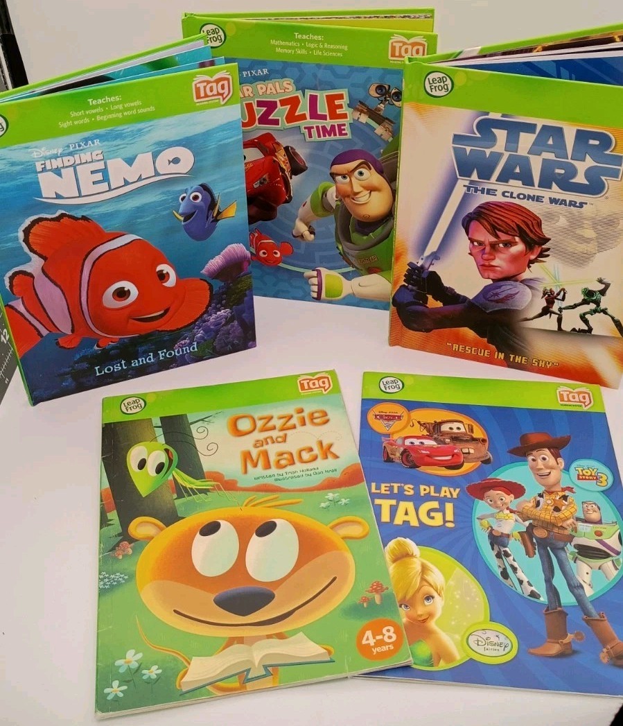 Leapfrog Tag 5pc.book lot-Starwars, Finding Nemo, Ozzie & Mack,Play Tag,Puzzles