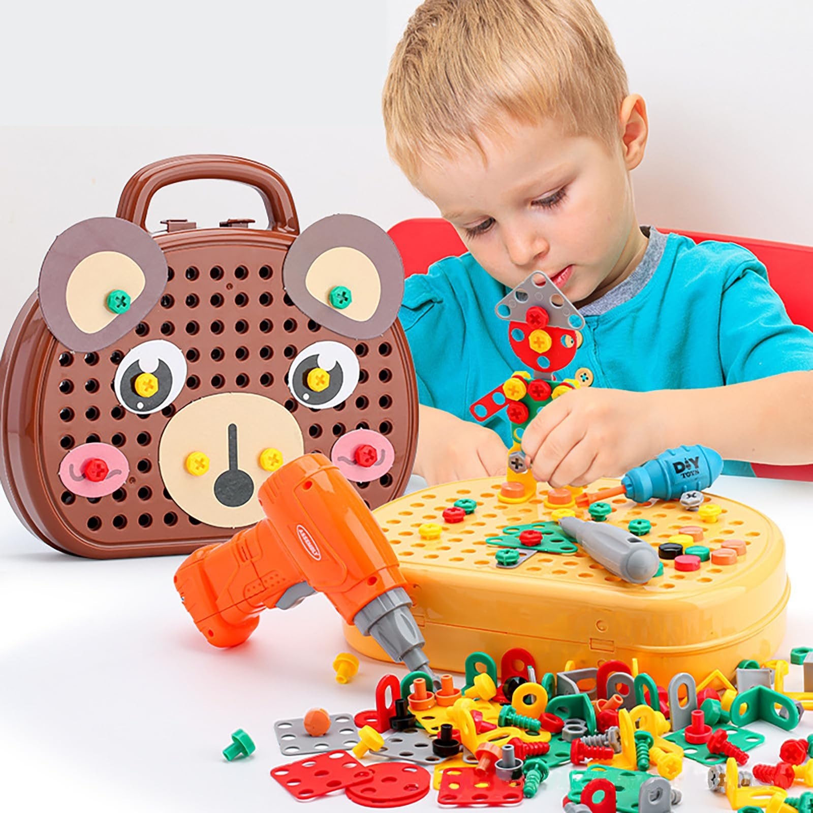 Magic Montessori Play Toolbox with Drill, 203Pcs Magic Montessori Play Toolbo…