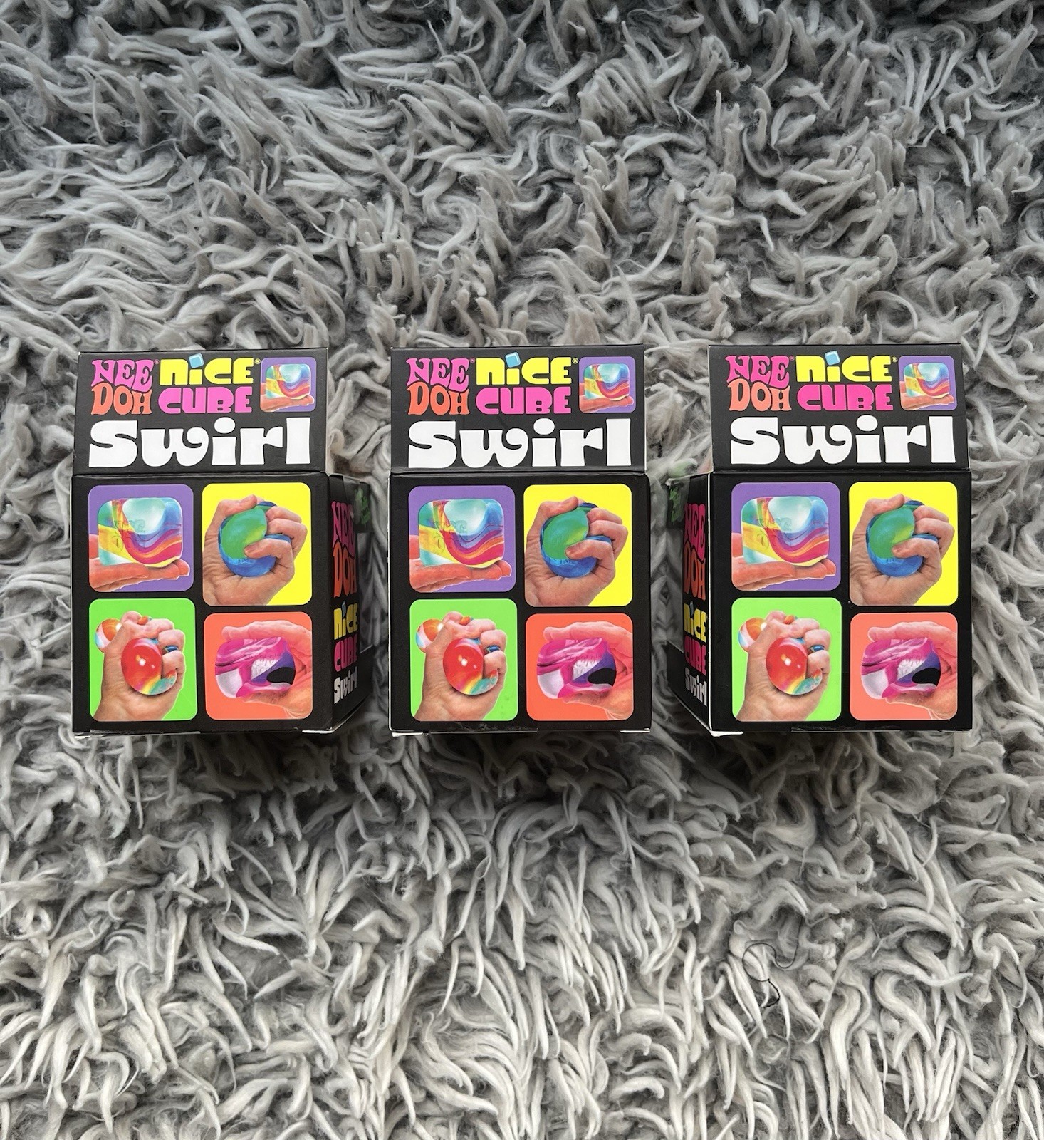 Authentic NeeDoh Nice Cube Swirl Super Solid Squish! Pink/White/Purple LOT OF 3