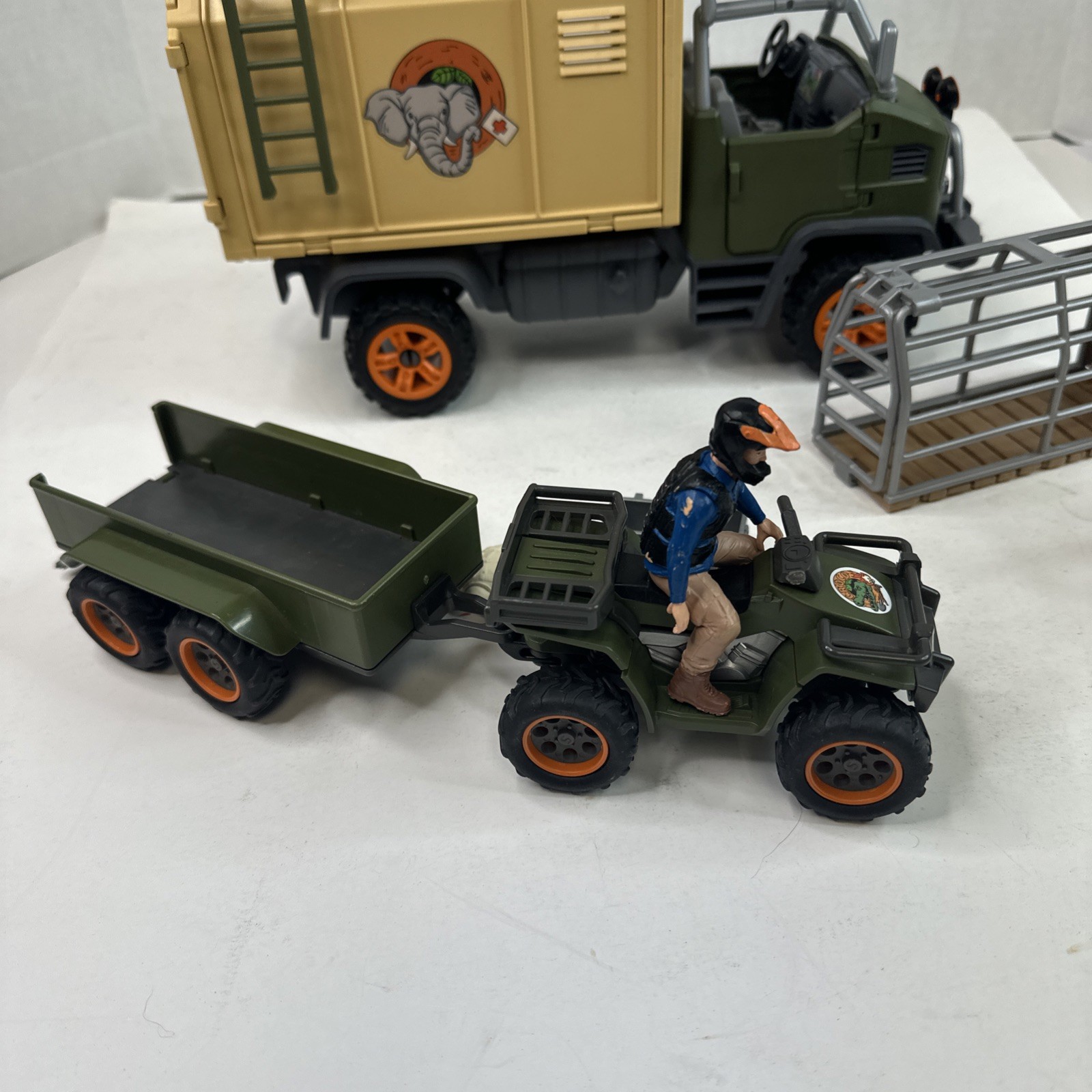 Schleich Animal Rescue Truck, ATV W/Wagon, Figures, Cages