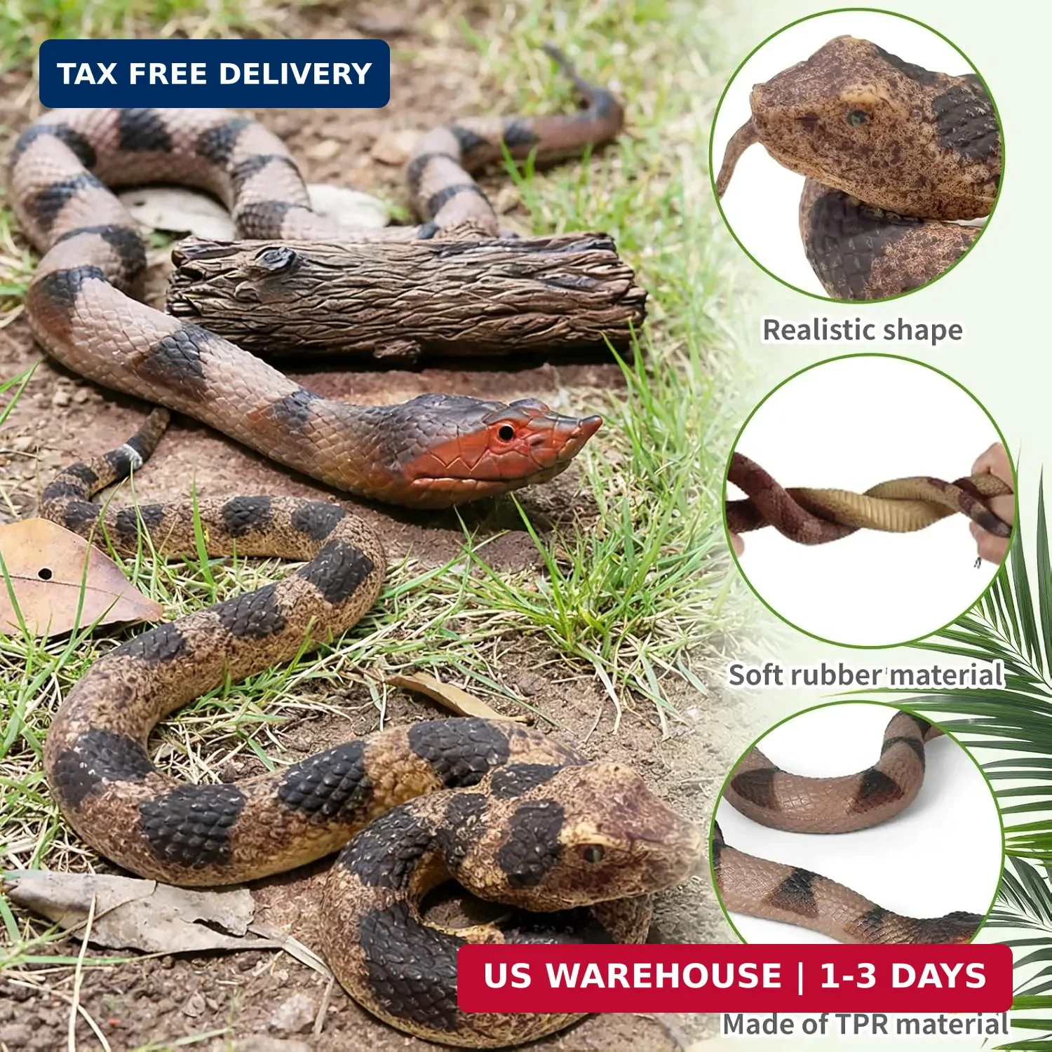 2 Pack Rubber Snakes Fake Snake Rattlesnake, Snakes Toy Realistic Keep Birds Awa