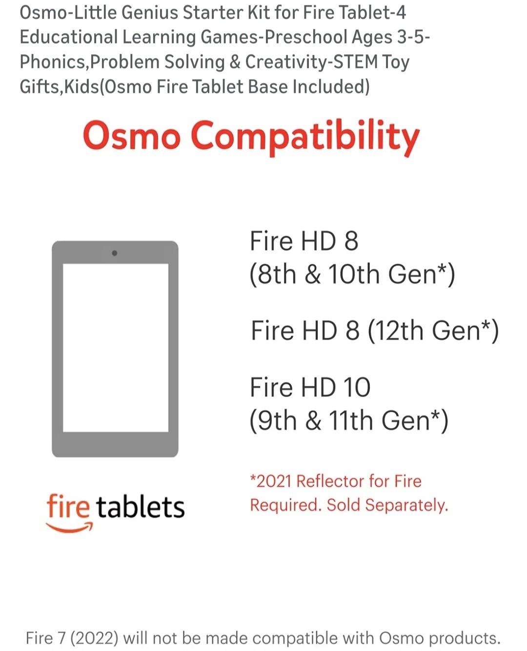 Osmo Little Genius Starter Set Ages 3-5. Plus Letters Set. For Fire Tablet. Used