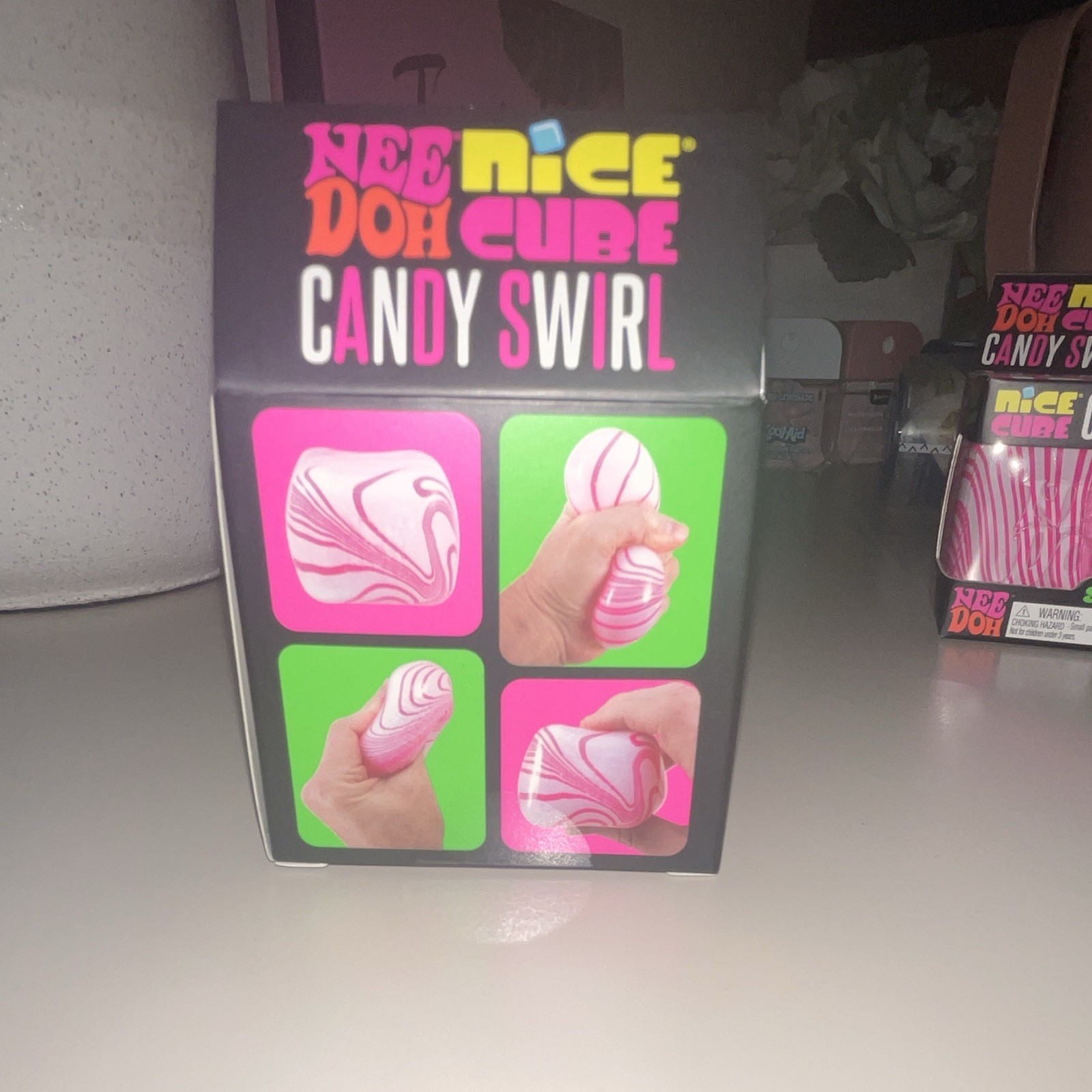 Schylling NeeDoh Nice Cube Candy Swirl Super Solid Squish Pink White
