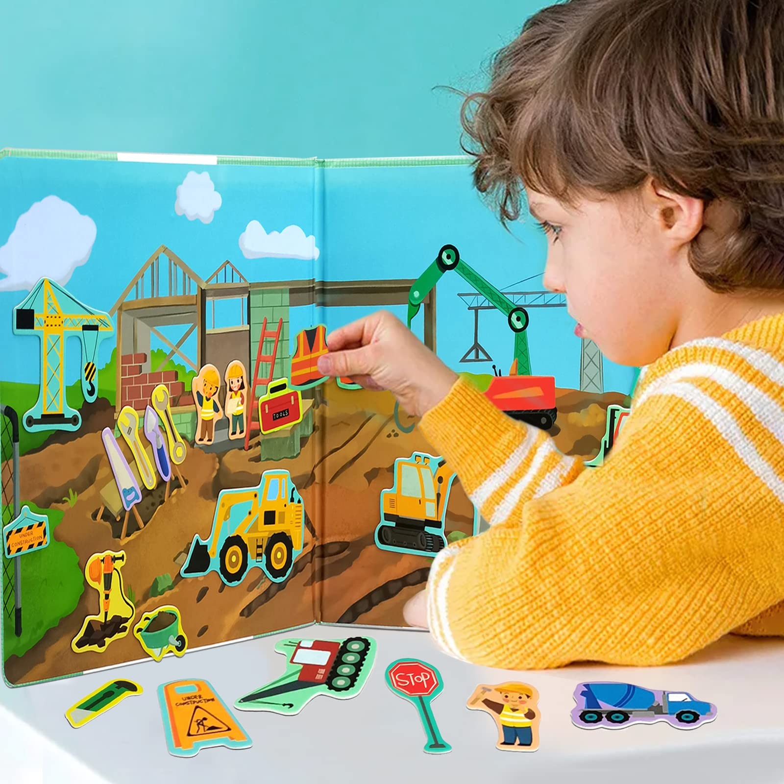 Construction Site Fridge Magnets for Toddlers, 50 PCS Small, Multi Color