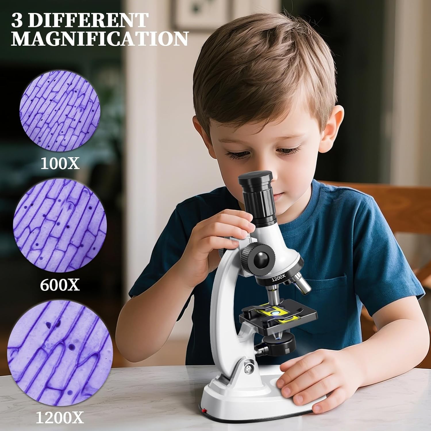 65 Pieces Microscope Kit for Kids Ages 5-7 8-13, 100X-1200X Magnification with 7