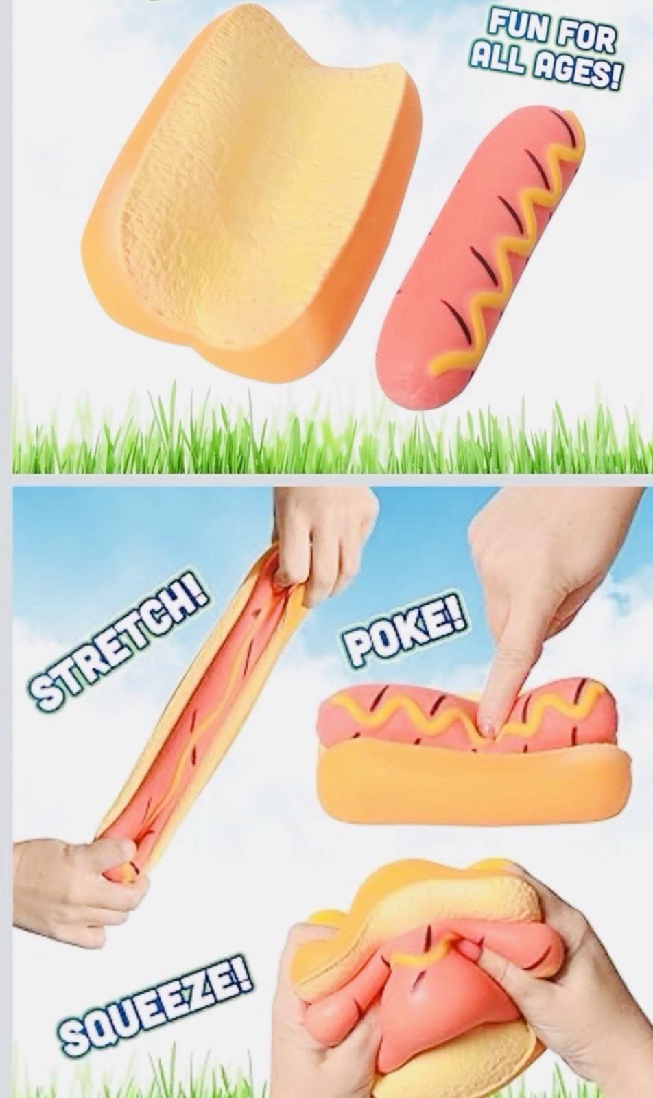 Toymendous Sunny Days Jumbo Hot Dog Squish Sensory Viral Squishy Toy TikTok