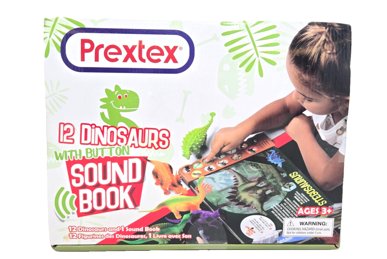PREXTEX Dinosaur Button Sound Book With 12 Dinosaur Figurines, Ages 3+