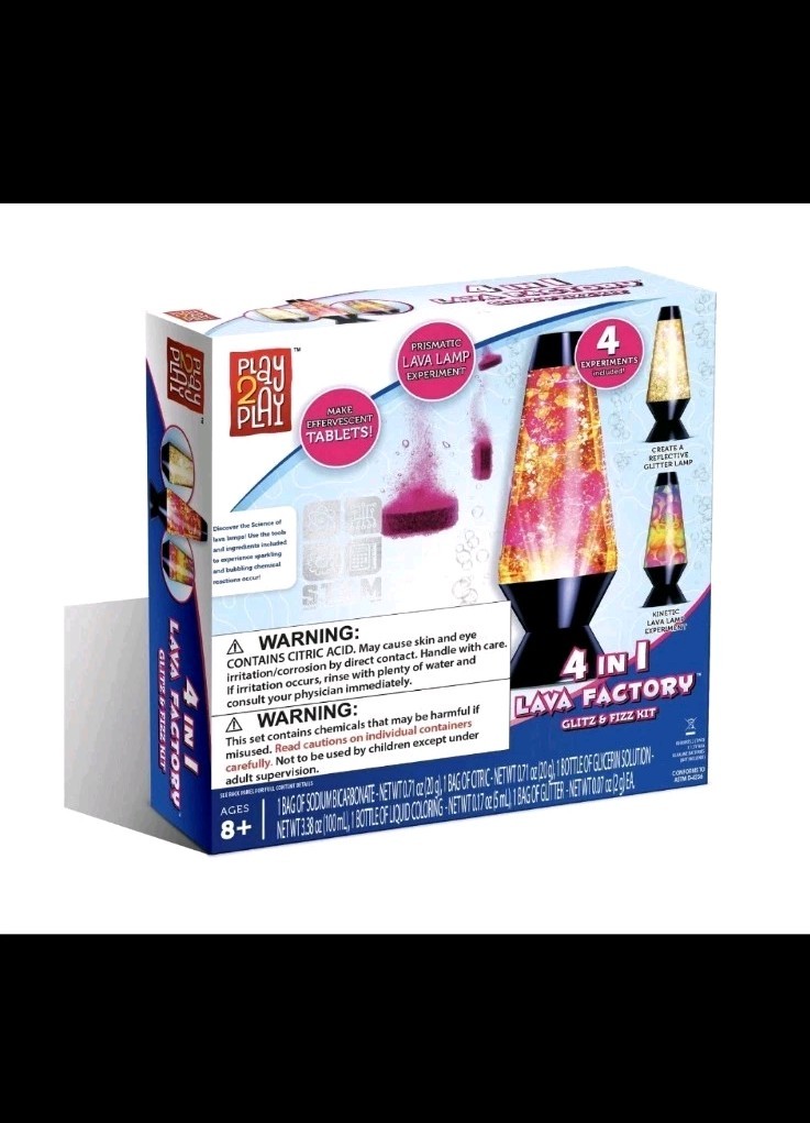 Play2Play 4-in-1 Lava Lamp Factory Glitz & Fizz Kit 4 Fun Experiments – NEW