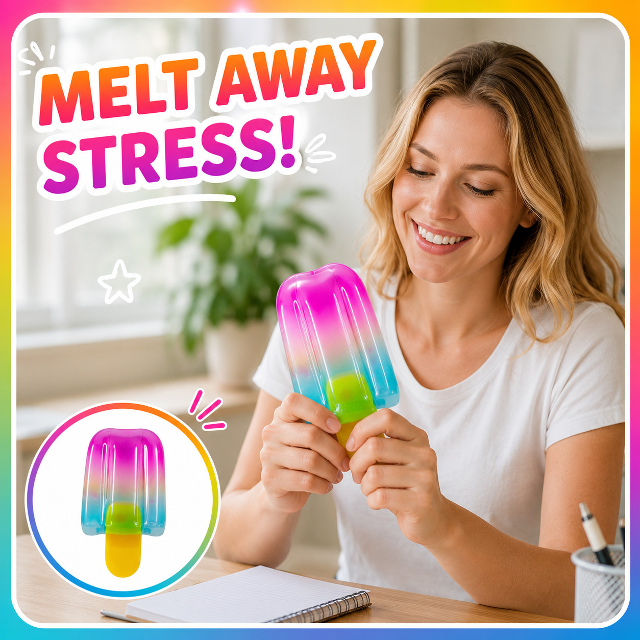 Viral Tik Tok Squeezy Ice Cream Popsicle Squishy Toy, Stress Relief Sensory Fun