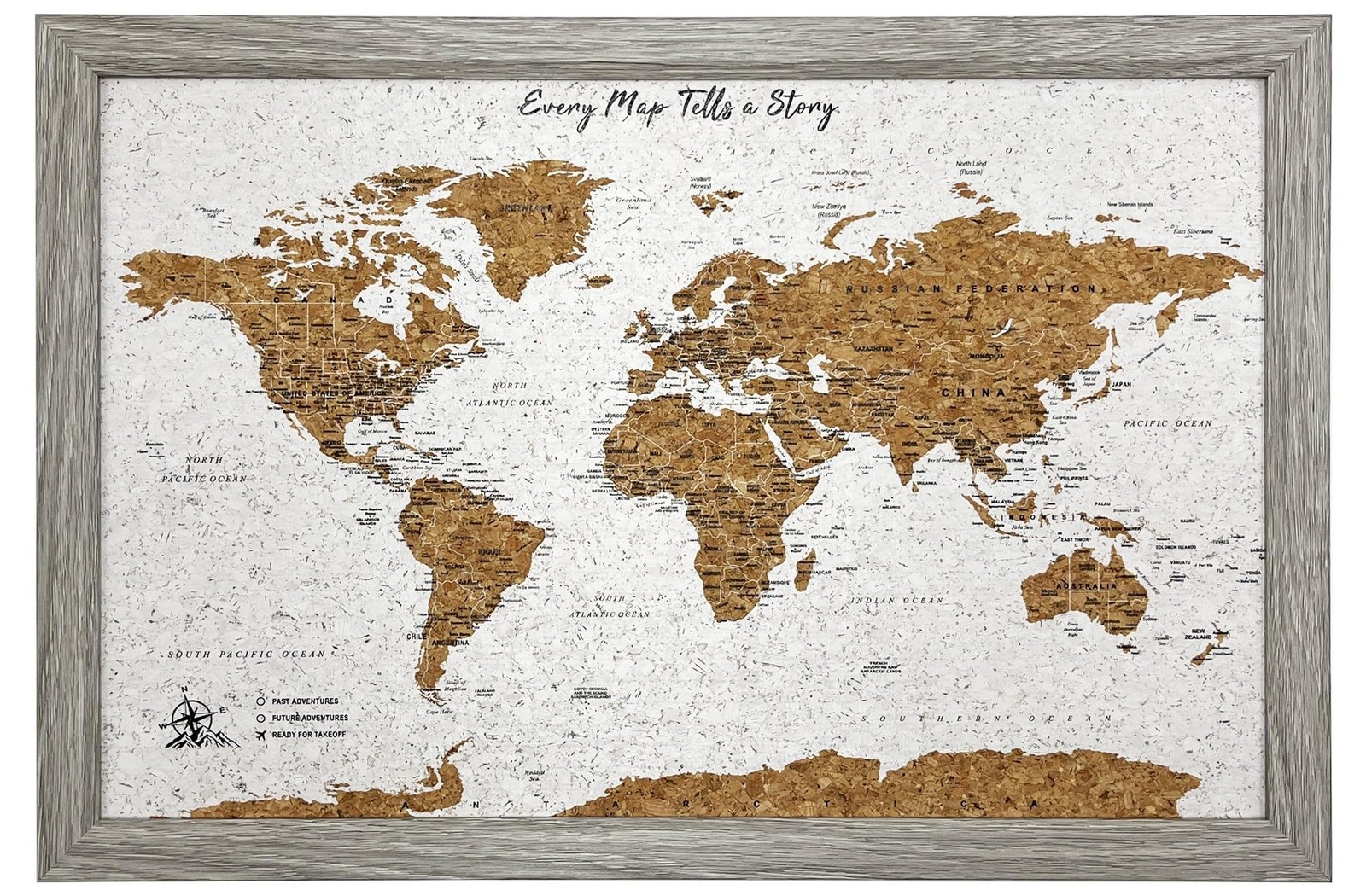 Gleneagles World Travel Map with Pins – Gray Frame Cork Board 70 Push Pins In…