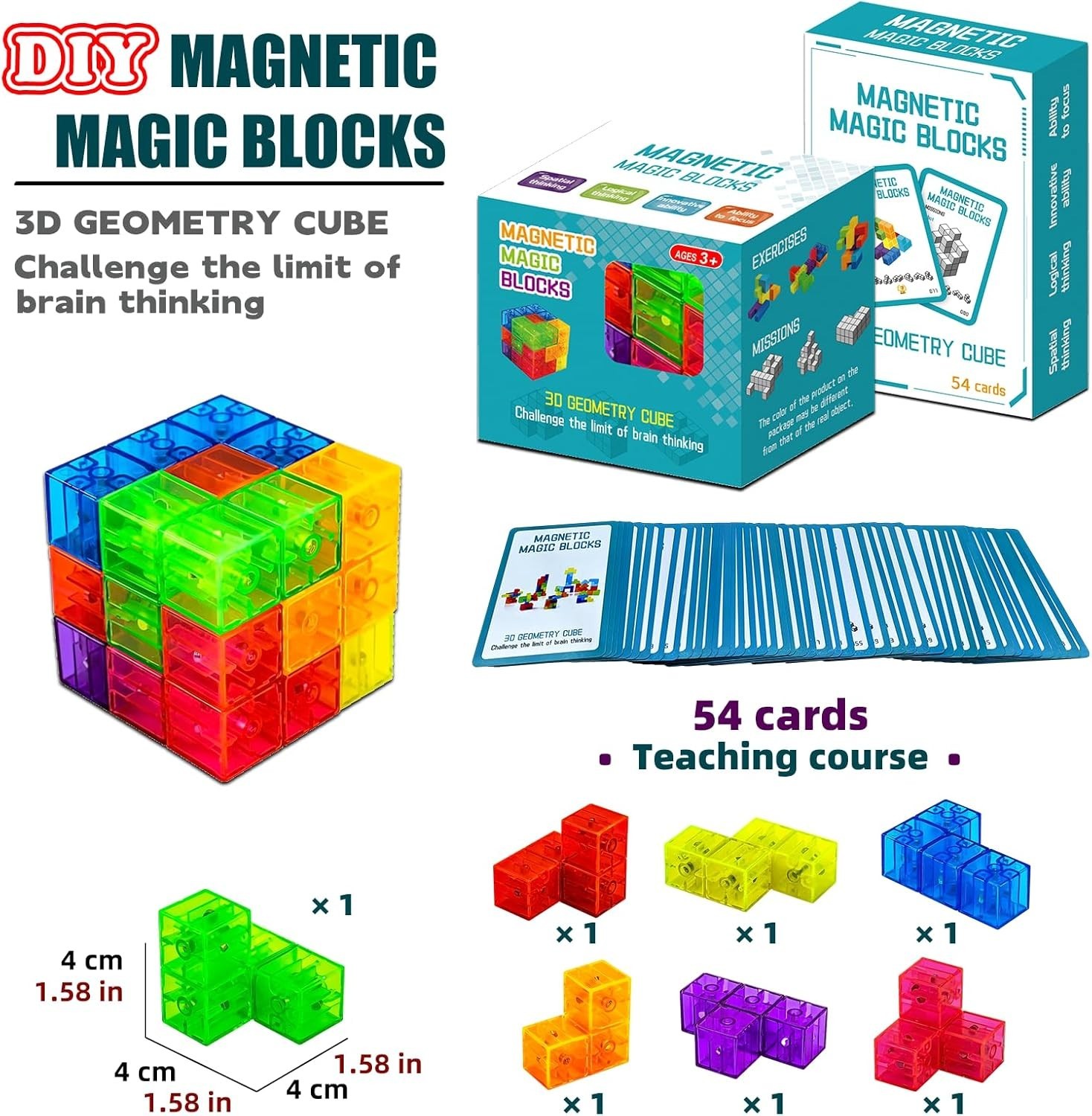 Magnetic Building Blocks Magic Magnetic 3D Puzzle Cubes, Set of 7 Multi Shapes M