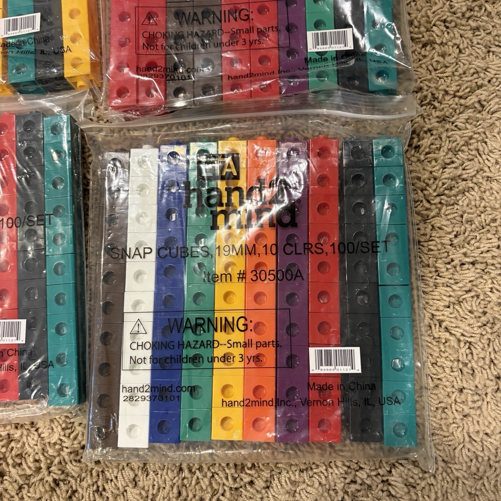 6-New Hand2Mind Set of 100 Linking Snap Cubes 10 Colors Manipulative Math Cubes
