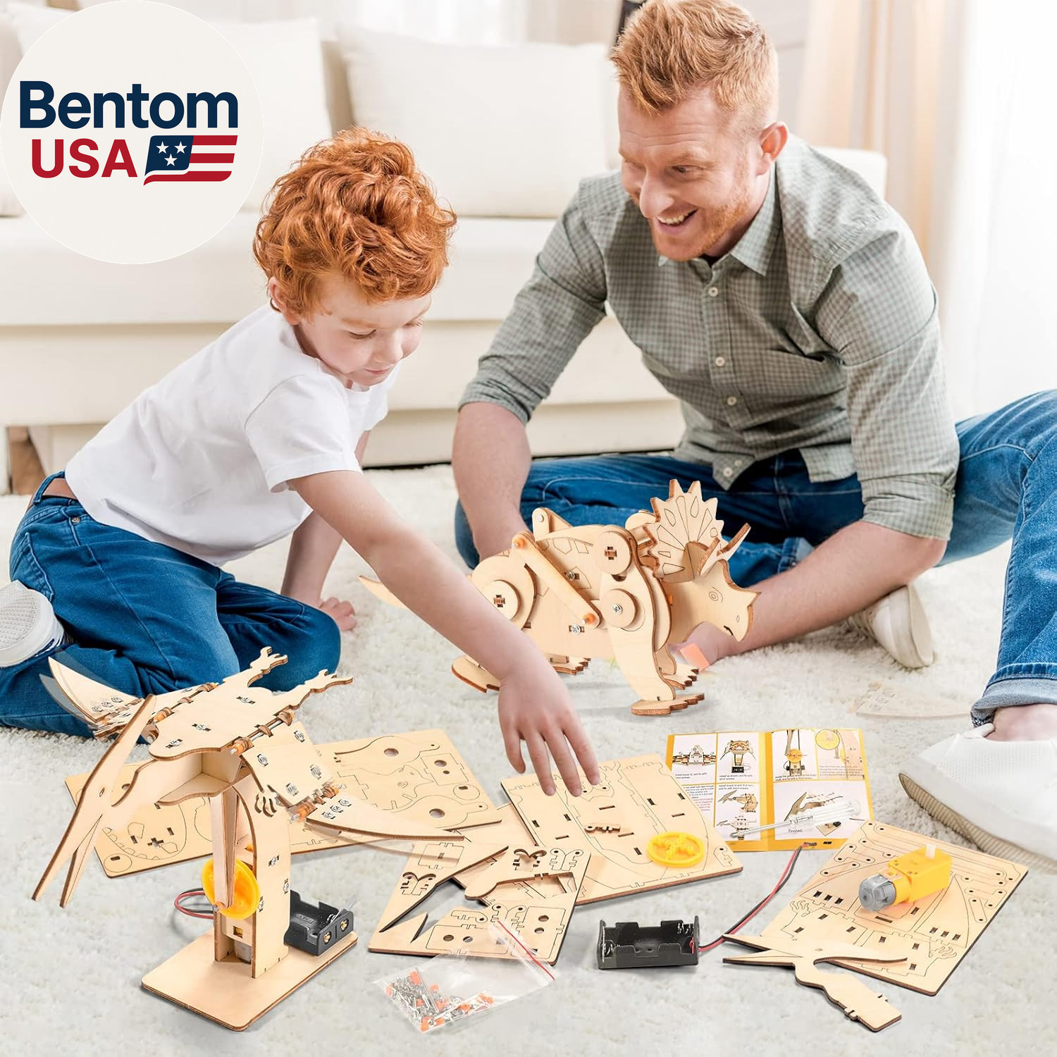 Dinosaur STEM Kits for Kids Ages 8-10-12, 4 in 1 Wood Building Toys for Boys Age
