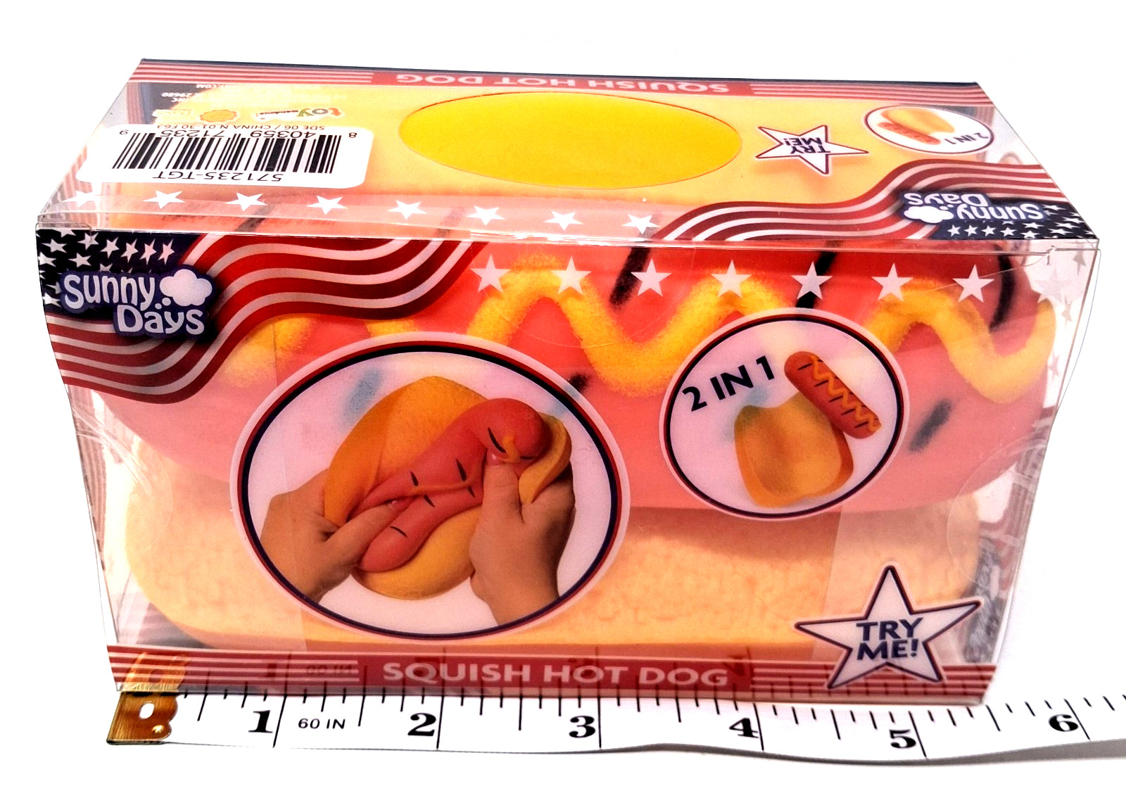Sunny Days Squish Hot Dog 2-in-1 Squishy Sensory Soft Fun Toy Viral Squeeze