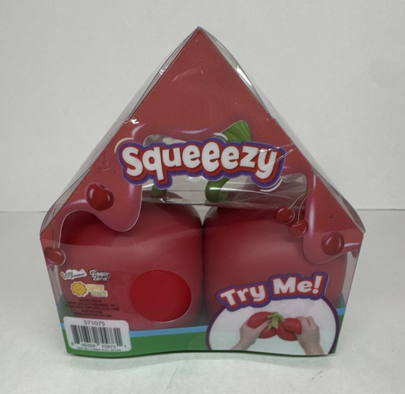 Sunny Days Squeezy Cherry Tactile Squeeze Toy Red Green Age 4-7