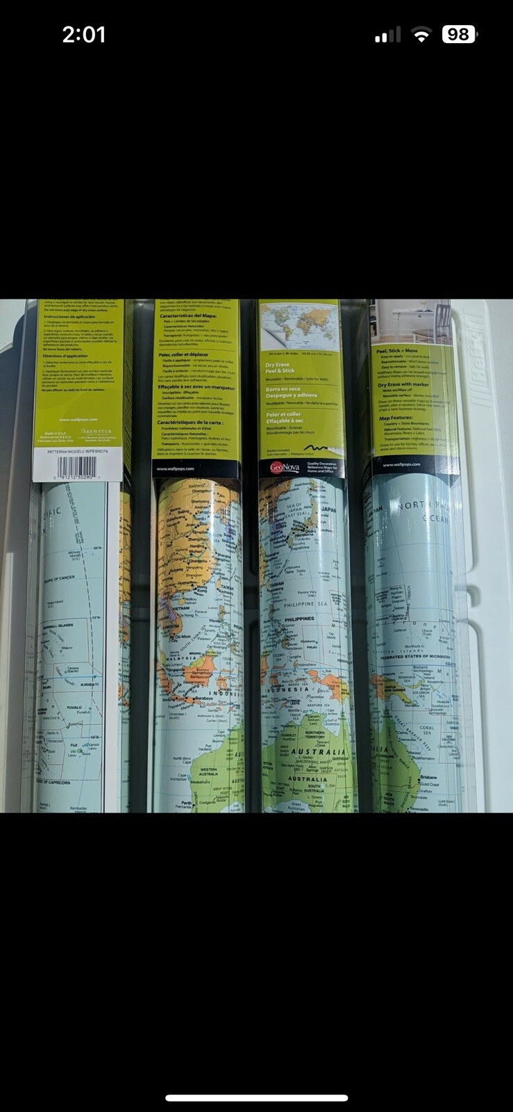 World Dry-Erase Map Brewster Wall Pops WPE99074 Peel Stick Homeschool 4pk