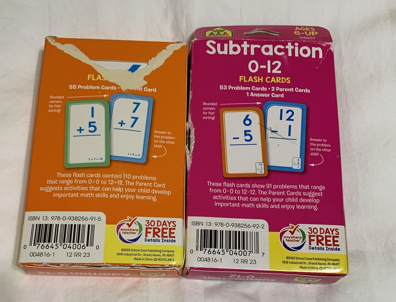 School Zone Flash Cards Addition and Subtraction 0-12, Ages 6+
