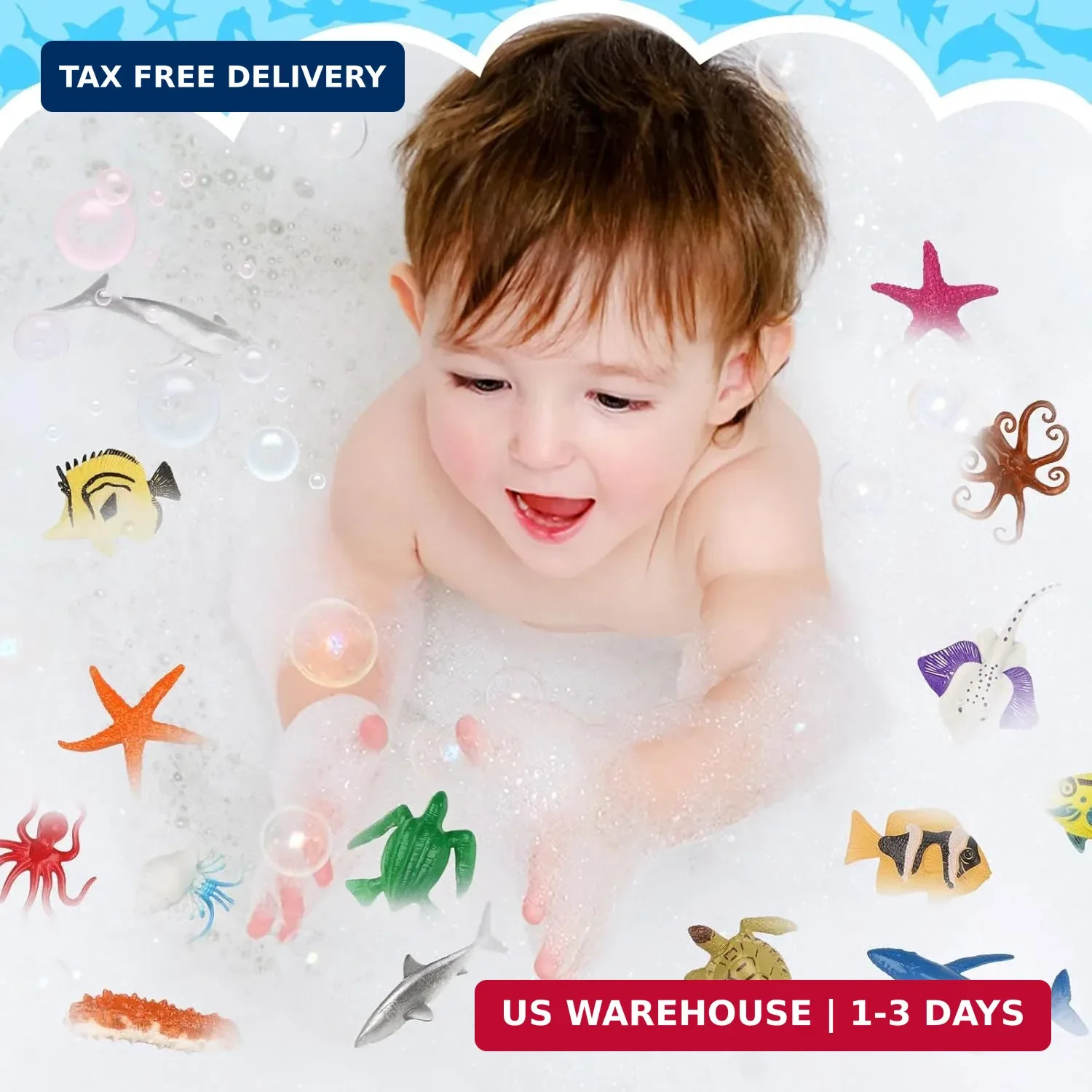 54 Pack Assorted Mini Vinyl Plastic Ocean Sea Animal Figures Toy Set, Realistic