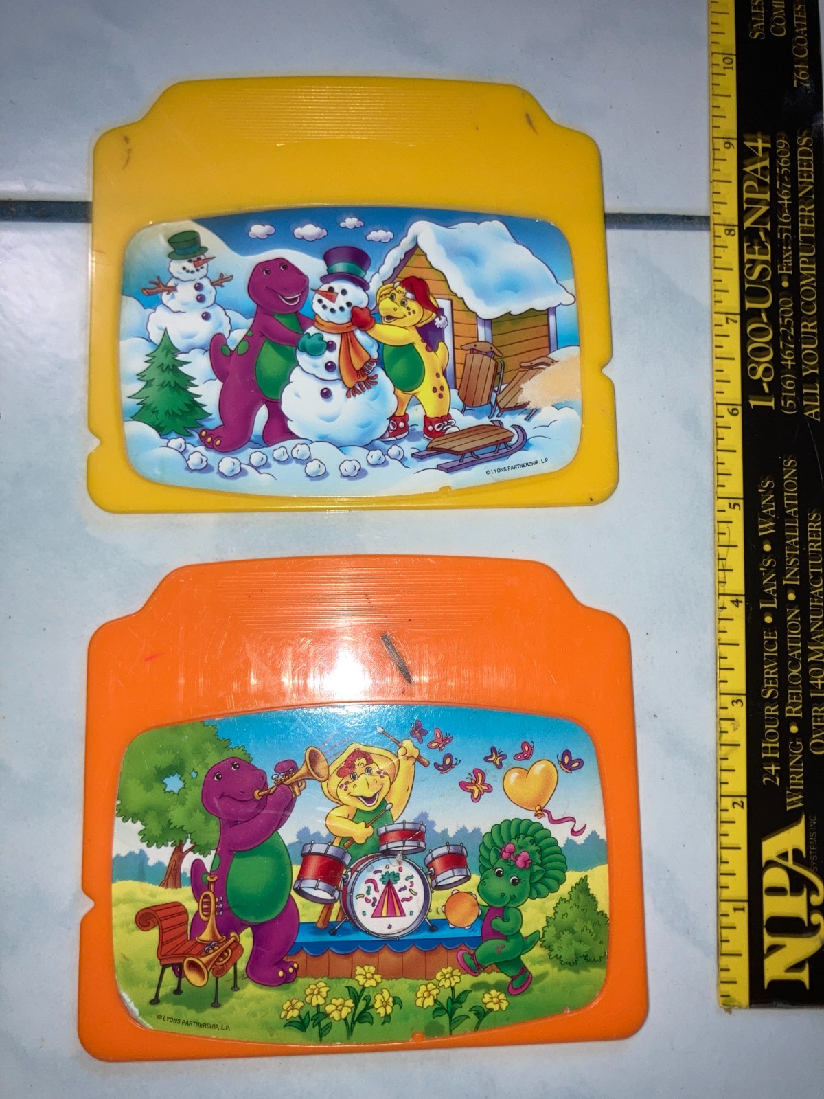 BARNEY LAPTOP LEARNING REPLACEMENT CARTRIDGES LOT OF 2 YELLOW ORANGE TOY PLASTIC