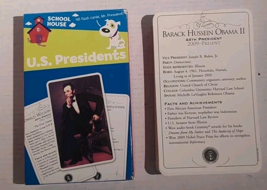 U.S. Presidents 48 Flash Cards Up to Obama School House 2010 Education Learning