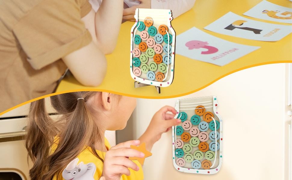 Children Magnetic Reward Jars MDF Material with Colorful Tokens Reward Set