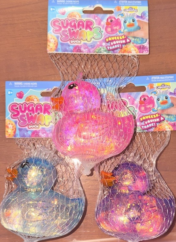 ORB Sugar Swaps Duck Spiky Hair Squeeze Toys Set of 3 Blue/ Pink /Purple