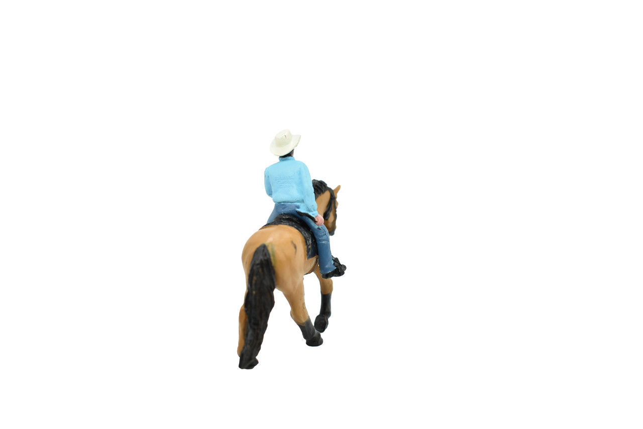 Horse Toy, Buckskin and Cowboy, Plastic Toy Farm Model 2.5 Inches F7021 B97