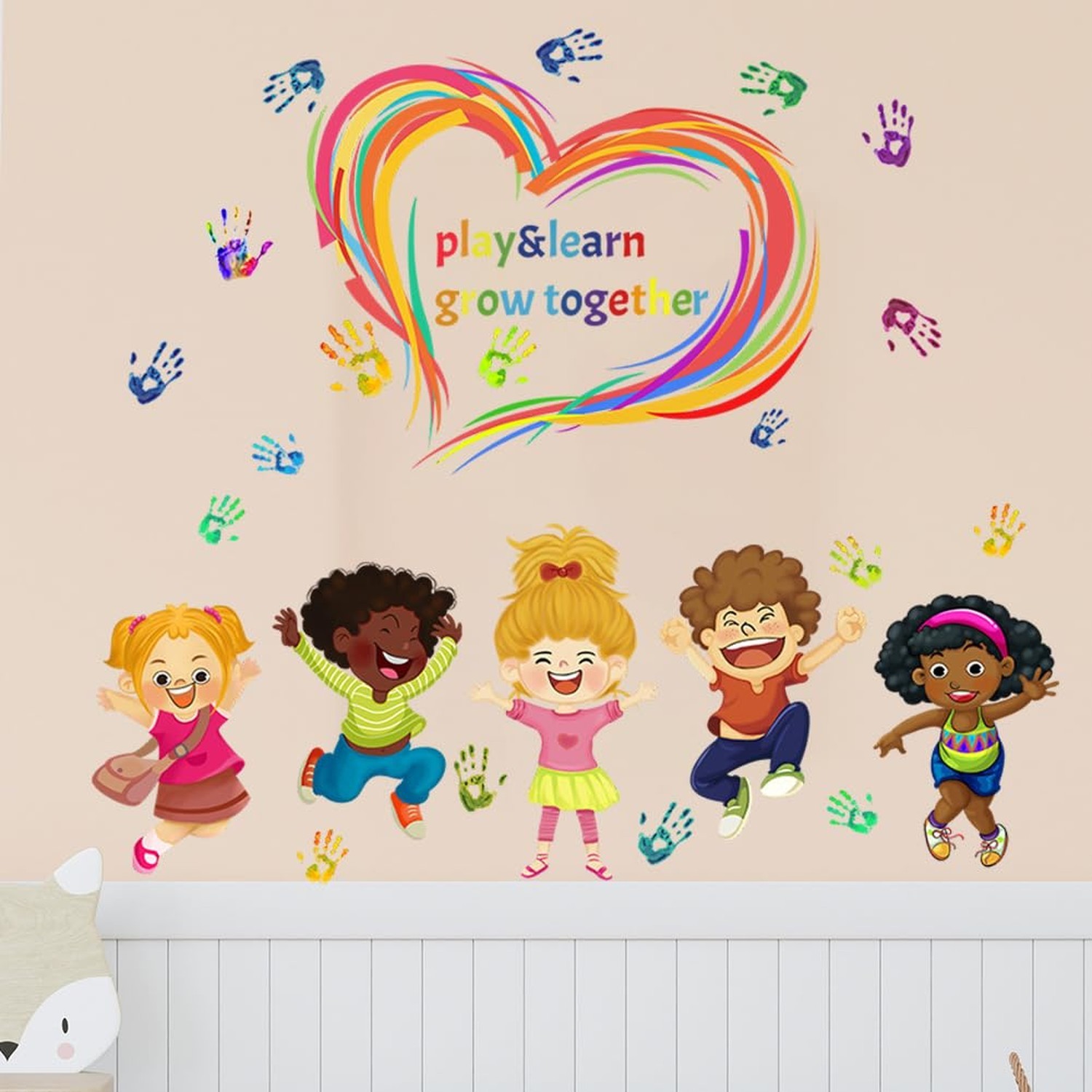Play Learn & Grow Together Wall Decals Kids Inspirational Quotes Handprint Wa…