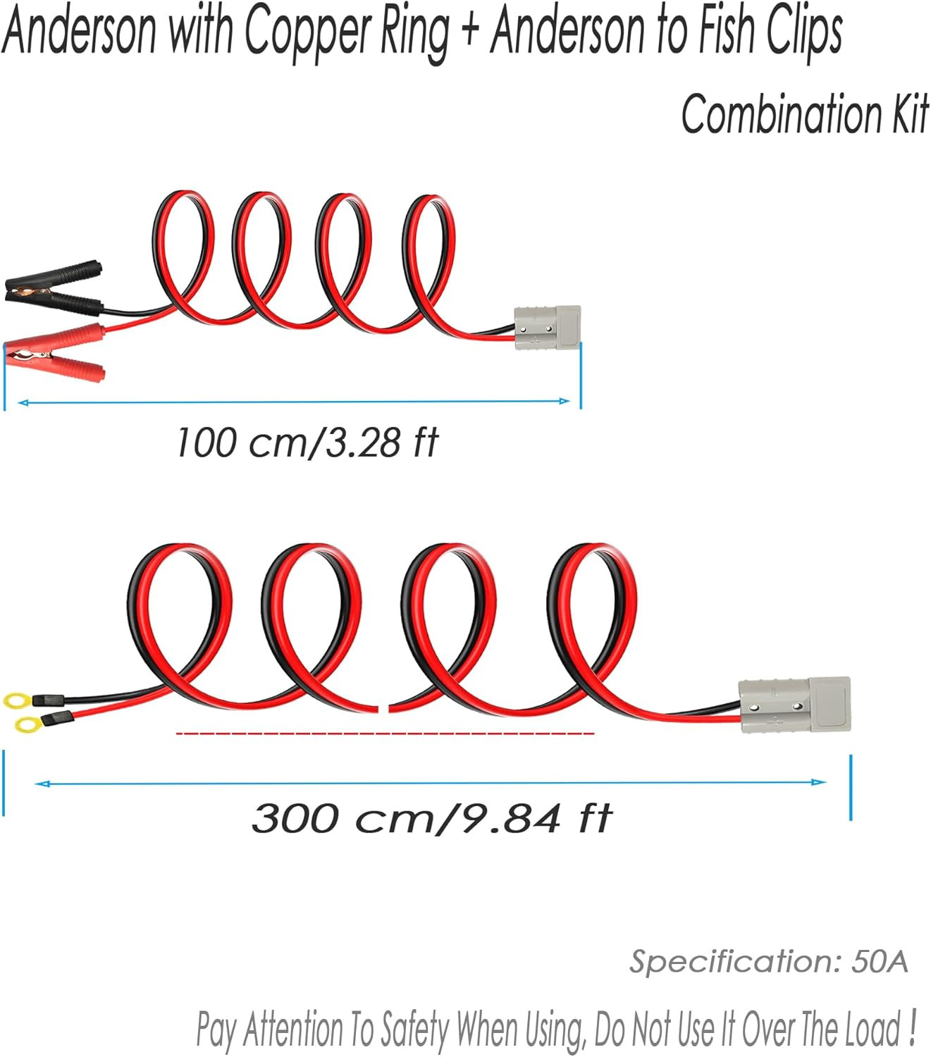 50A Heavy-Duty Jumper Cable, Automotive Booster Cables with Clip, Heavy-Duty Jum