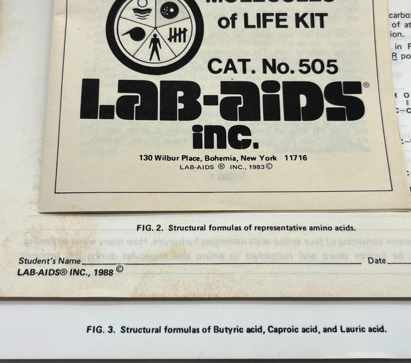 Vintage 1988 Lab-Aids Kit #505 – Molecules of Life Kit w/15 Model Kits & 3 Pads!
