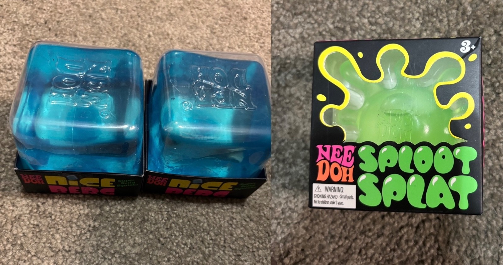 NeeDoh Nice Berg Blue XL (2) And NeeDoh Green Sploot Splat (1) Lot Of 3