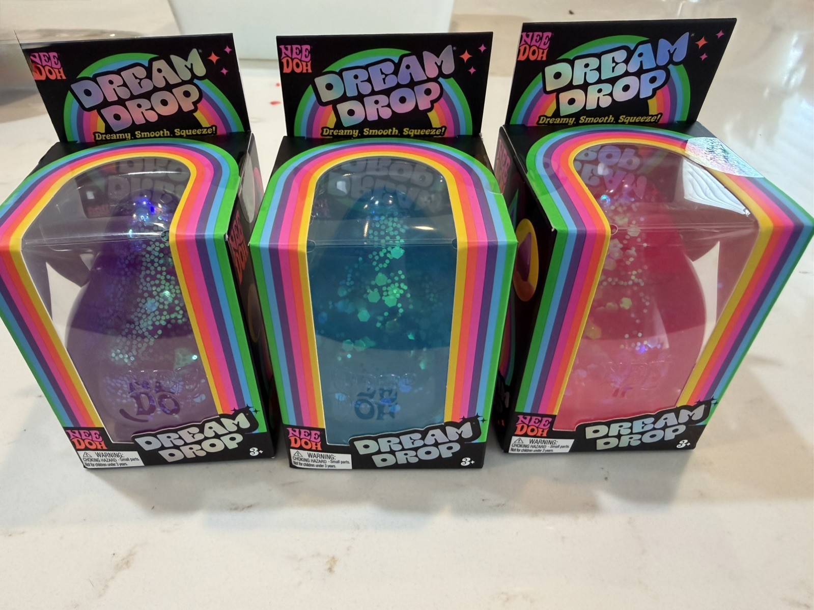Set of 3 NeeDoh Dream Drop Schylling Squishy Fidget Toy Blue Purple Pink