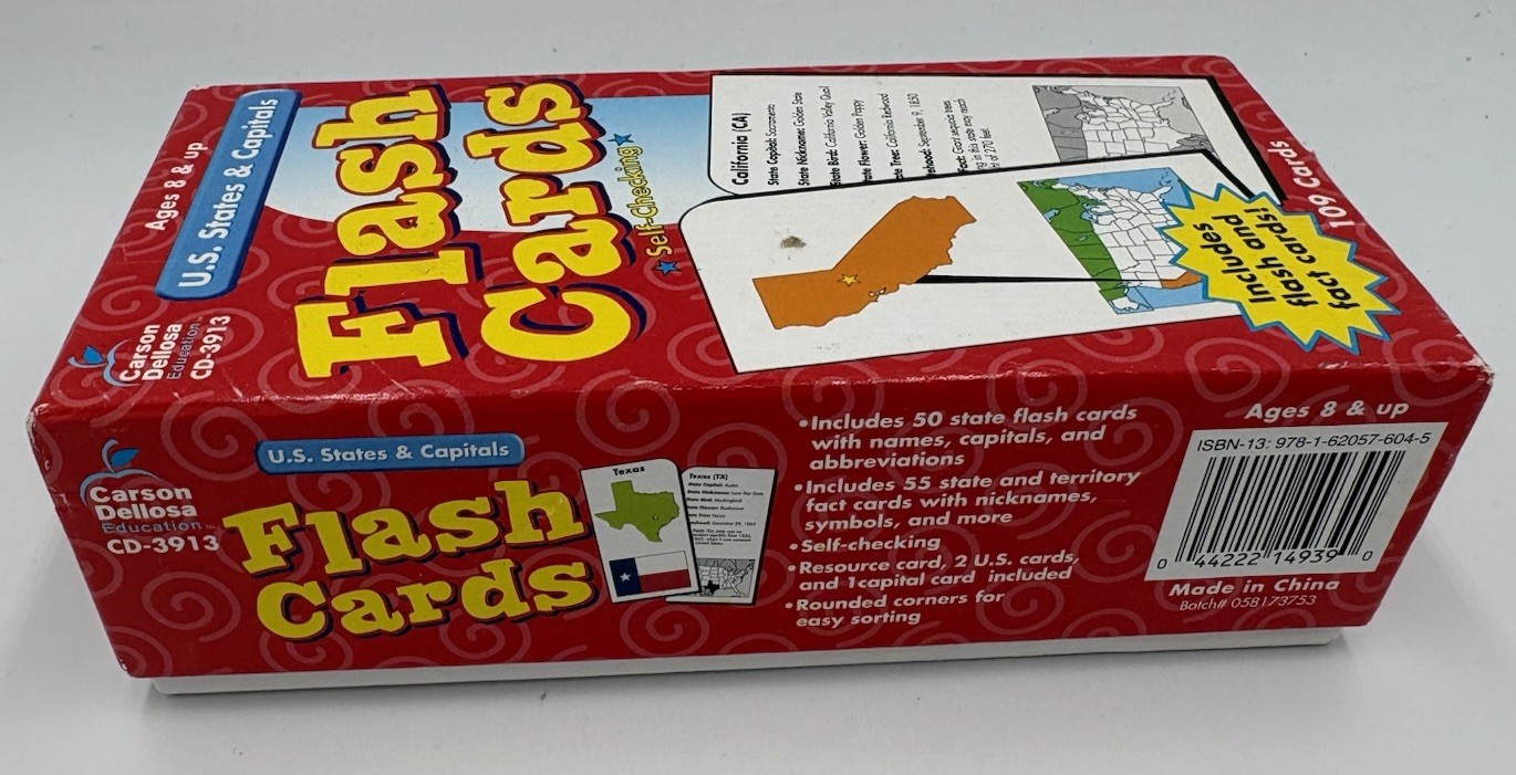 US States & Capitals Flash Cards Carson Dellosa 109 Cards New