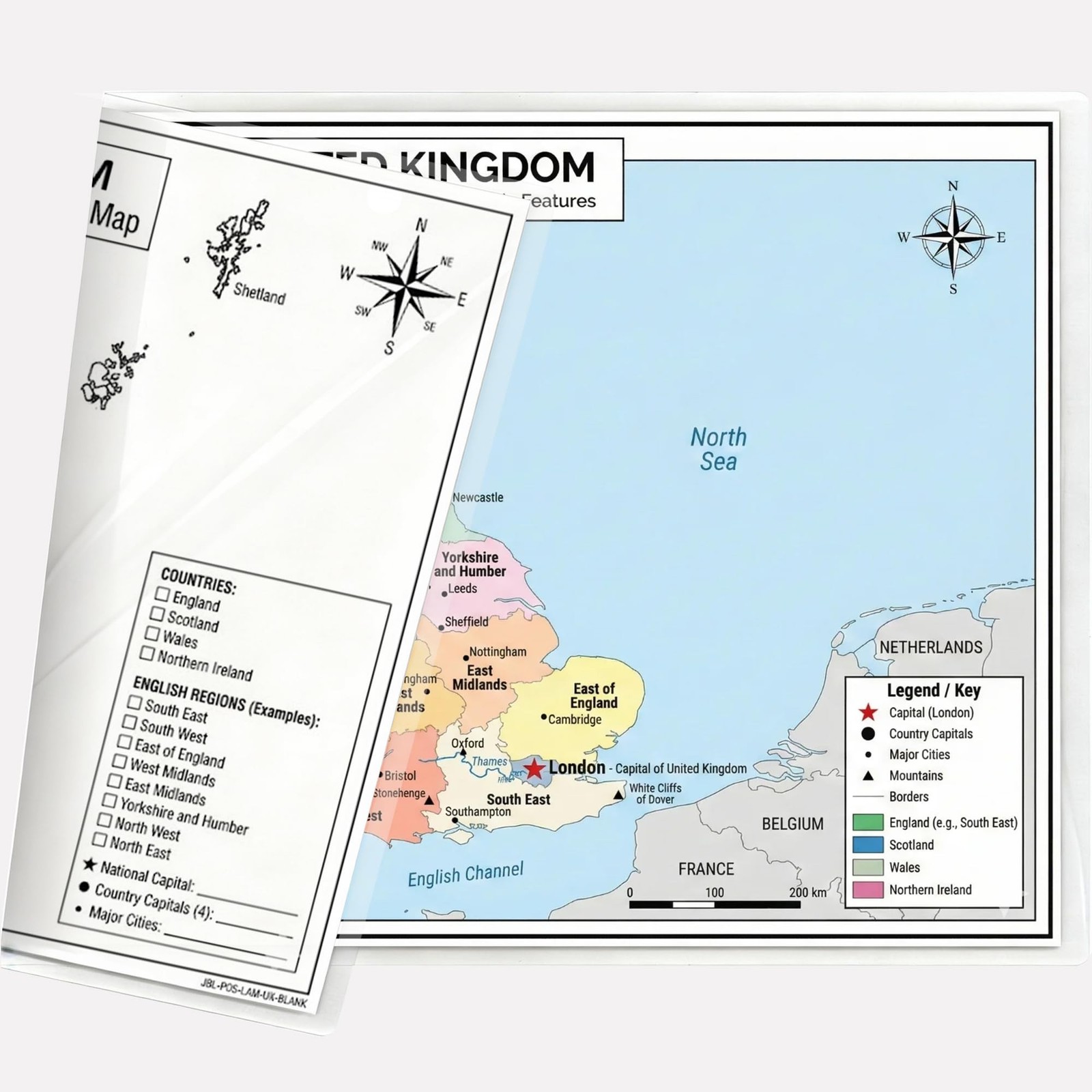 United Kingdom Poster 11×17 | Laminated Double-Sided Geography Chart with Col…