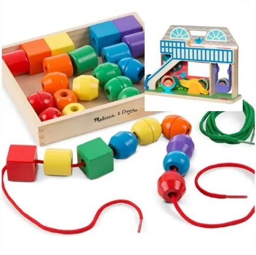 (2) Melissa and Doug Wooden Lacing Beads, Go Tots Schoolyard Tumble Montessori