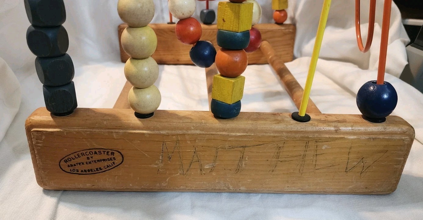 Vintage Anatex Rollercoaster Bead Maze Wood Wire Toy Large LA Calif USA 1970s
