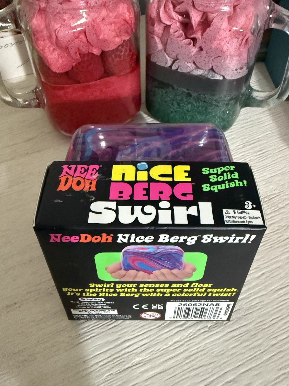 NeeDoh Nice Berg Swirl XL Giant Nee Doh Squishy Swirl Cube Purple Pink Blue