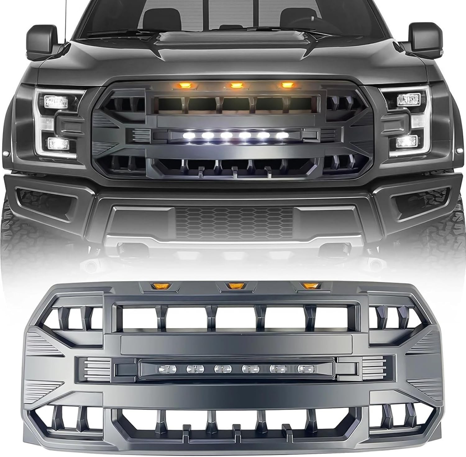 Front Grill Replacement for F150 2015 2016 2017, Matte Black Front Bumper Grille